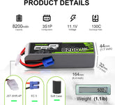 2 × OVONIC 3S Lipo-Akku 8200 mAh 130 C 11,1 V RC-Lipo-Akku mit EC5-Stecker für 1/8 4X4 RC-Fahrzeuge Auto RC-Truck
